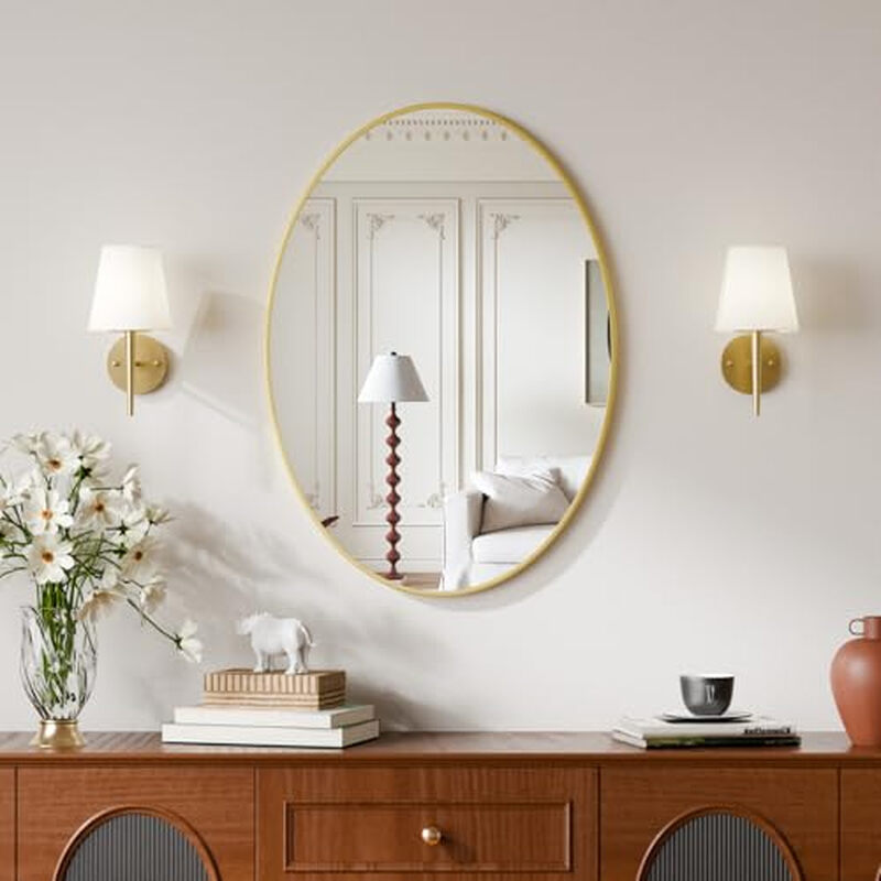Oval Wall Mirror 51x71cm Gold Circle Hanging Wall Mirror Home Decorative Wall Mounted