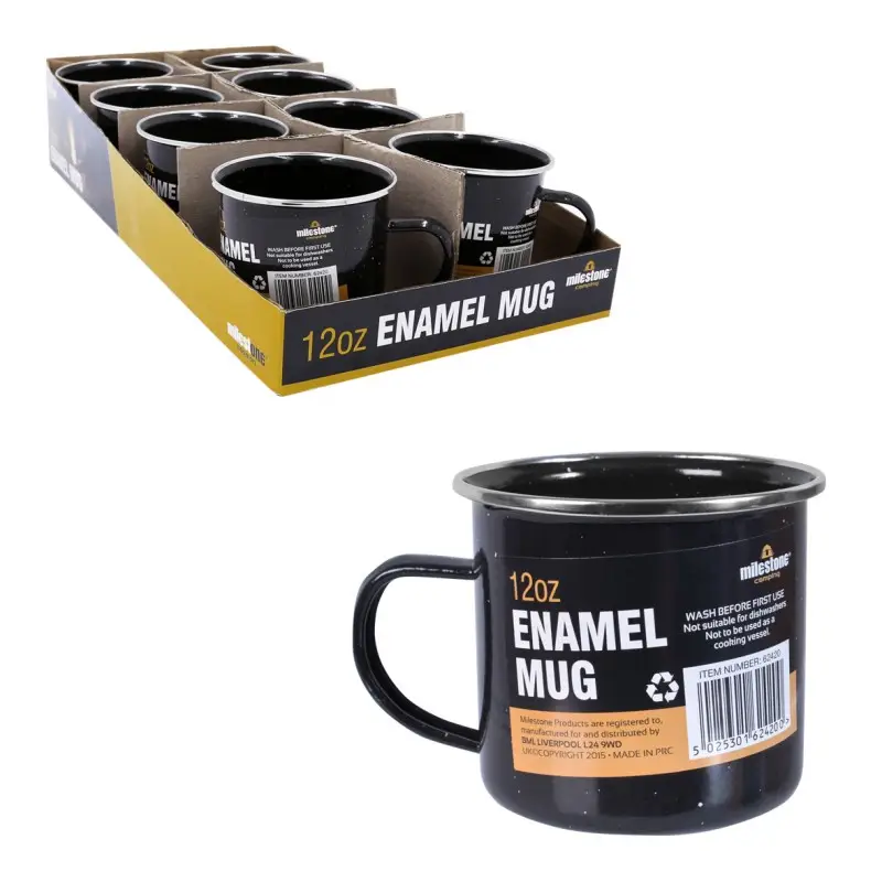 Camping Enamel Travel Mug 12oz/Ideal for Camping, Hiking, Fishing, Travels & More/Bla