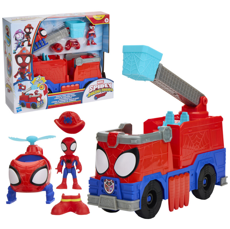Spidey and His Amazing Friends Rescuewebs Firetruck Playset, Preschool Spider-Man Toy with Vehicle for Kids Action Figure Rescue Set