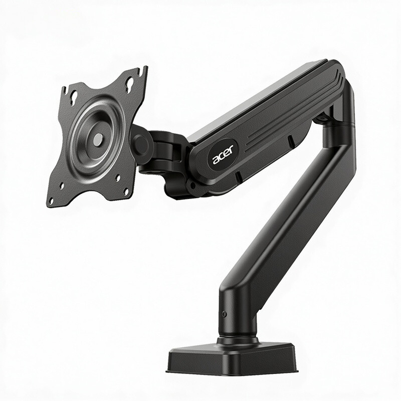 Acer AMS001 enkele monitorarm bureausteun voor 17-34 inch schermen, premium aluminium verstelbare gasveer monitorstandaard tot 9 kg (20 lbs), VESA 75x75/100x100 mm, C-klem & doorvoer, hoogte-/kantel-/draaibare aanpassing, kabelbeheer