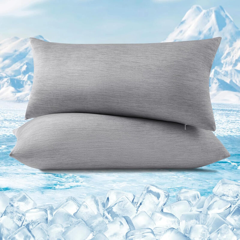 WOLTU Kühlen Kopfkissenbezug 2er-Pack, Kissenbezug mit Q-Max>0,45 Arc-Chill, weicher, atmungsaktiver Kühlfaser-Kissenbezug schützt Haut und Haare, Sommer-Kissenbezüge mit Reißverschluss, 40x80 cm, Grau