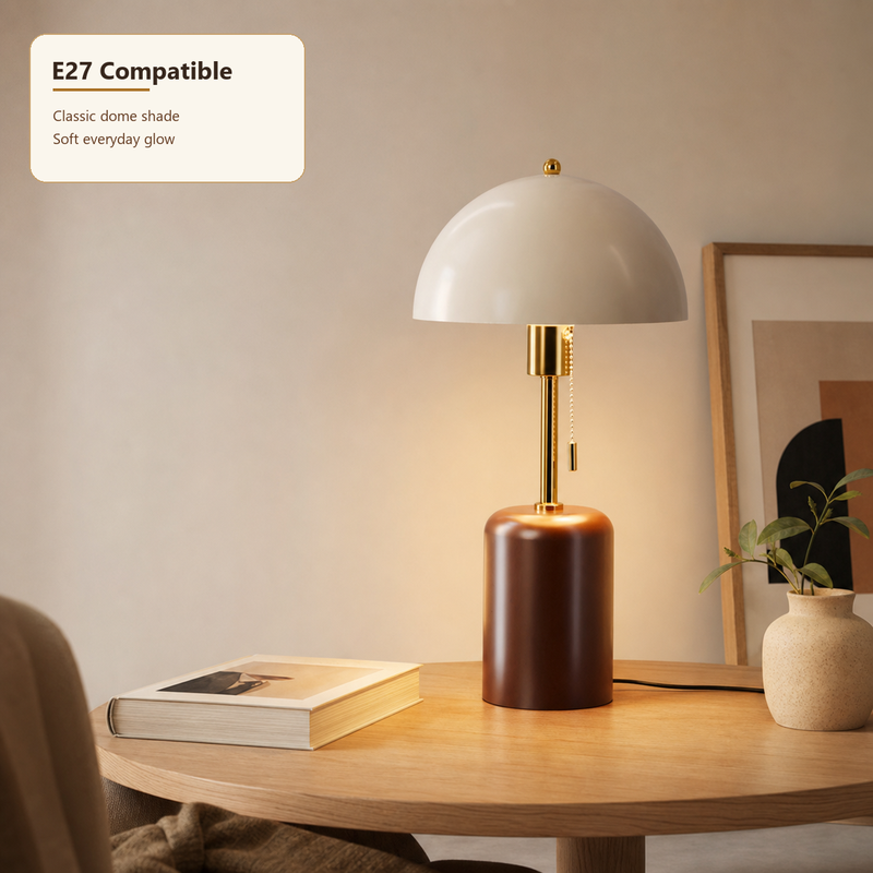 Mohheds Retro Nanyang Solid Wood Table Lamp, Pull Cord Switch 3 Color Changing E27 Iron Dome Eye-Caring Desk Lamp for Bedroom Study Living Room Decor Gift