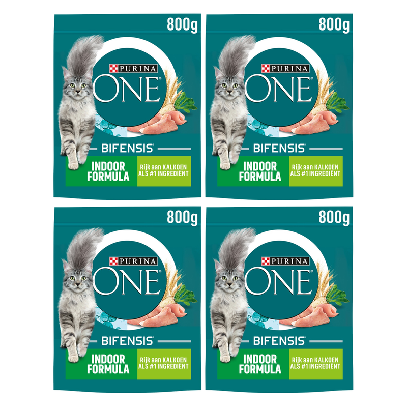 Purina One Bifensis Nourriture pour chats adultes d'intérieur Formule dinde et céréales 800 g * 4