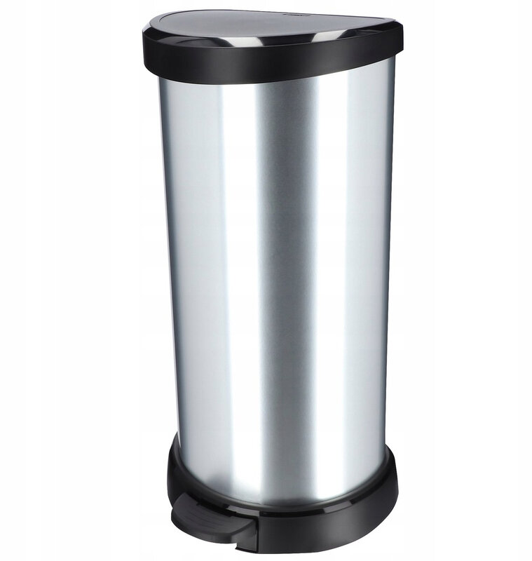 Curver Decobin - Afvalemmer - 40 liter - Zilver metallic - Premium opbergoplossing, duurzaam kunststof, moderne huisorganisatie
