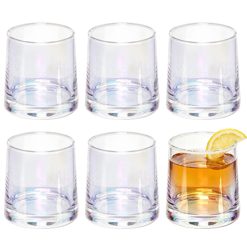Kleurrijke glazen bekers, set van 6, kristalhelder glas, ideaal voor whiskey, thee, matcha en frisdrank, kleurrijk