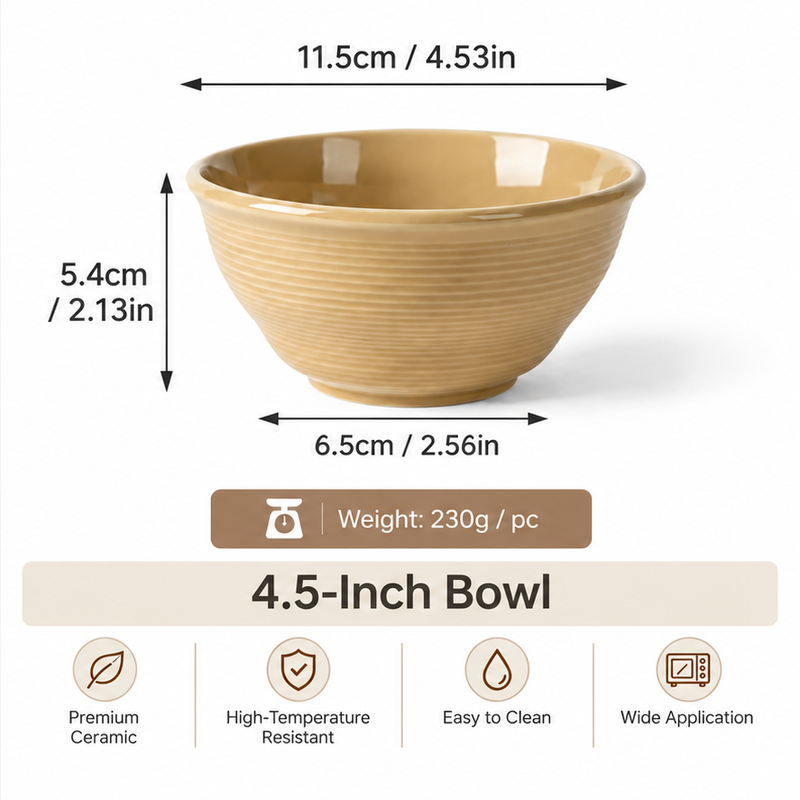 JIWOO Zen 4,5 Zoll exquisite kleine Porzellanschale, glatt glänzend braun, 1 Stück—Reisschale, Hot-Pot-Schale, Dessertschale