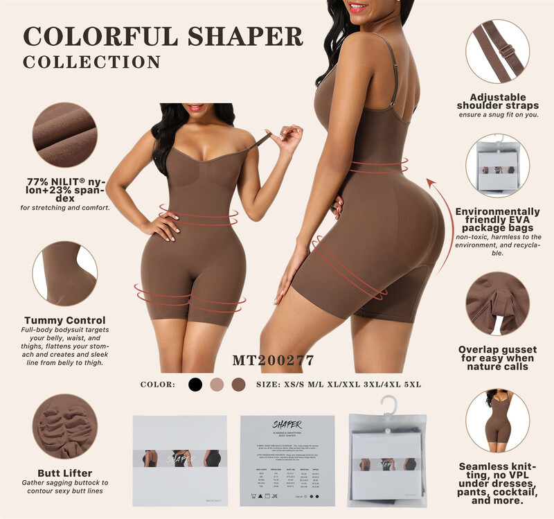 Tummy Control Seamless Mid-Thigh Bodysuit Butt Lifter Shapewear for Women XL/XXL Brow