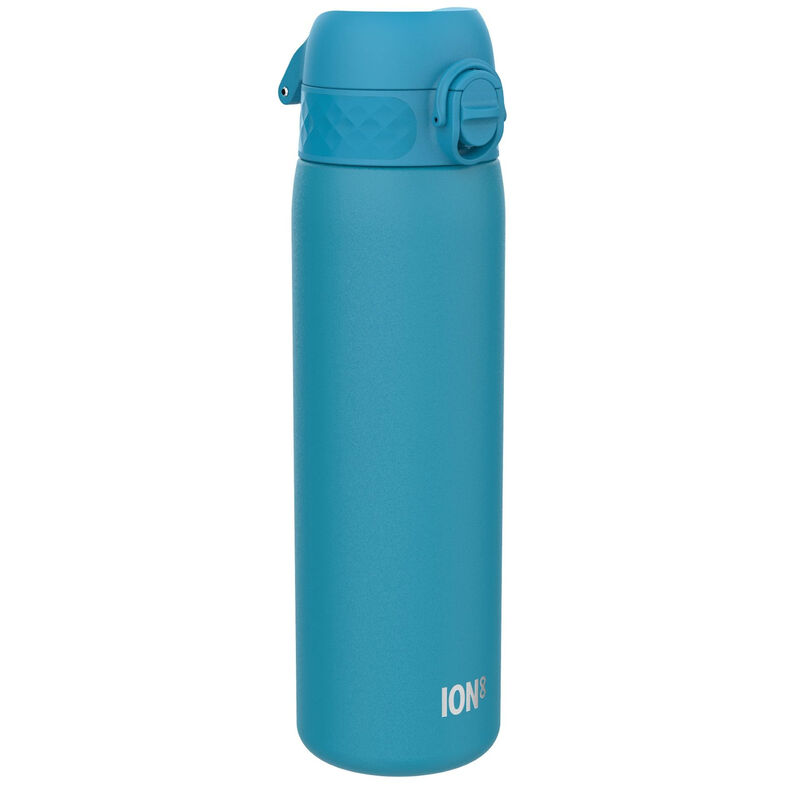 ION8 lichtgewicht stalen waterfles, 600 ml/20 oz, niet geïsoleerd, lekvrij, eenvoudig te openen, veilige vergrendeling, vaatwasserbestendig, flip-dop, past in bekerhouders, draaggreep, metalen waterfles, blauw