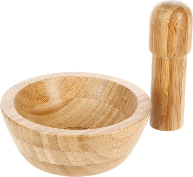 5five Bamboe Vijzel en Stamper - 13 cm, Beige