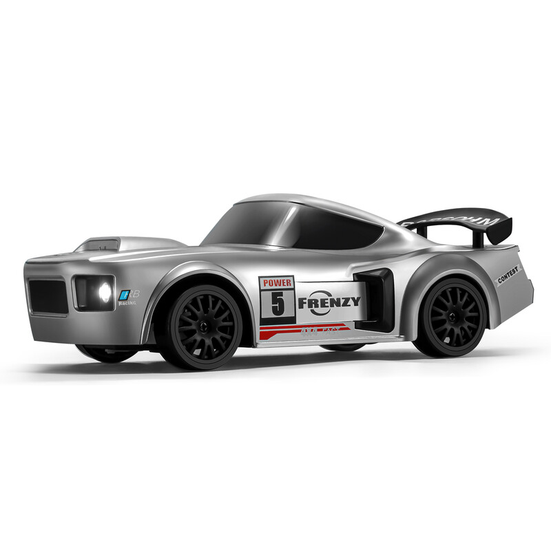 1:24 4WD RC Driftauto, Verstelbare Gyro, 2,4G, LED-verlichting, Dubbele Banden, LiPo-batterij & Vering, Zilver Retro Breedbehuising voor RC-hobbyisten, 1 Stuk Grijs