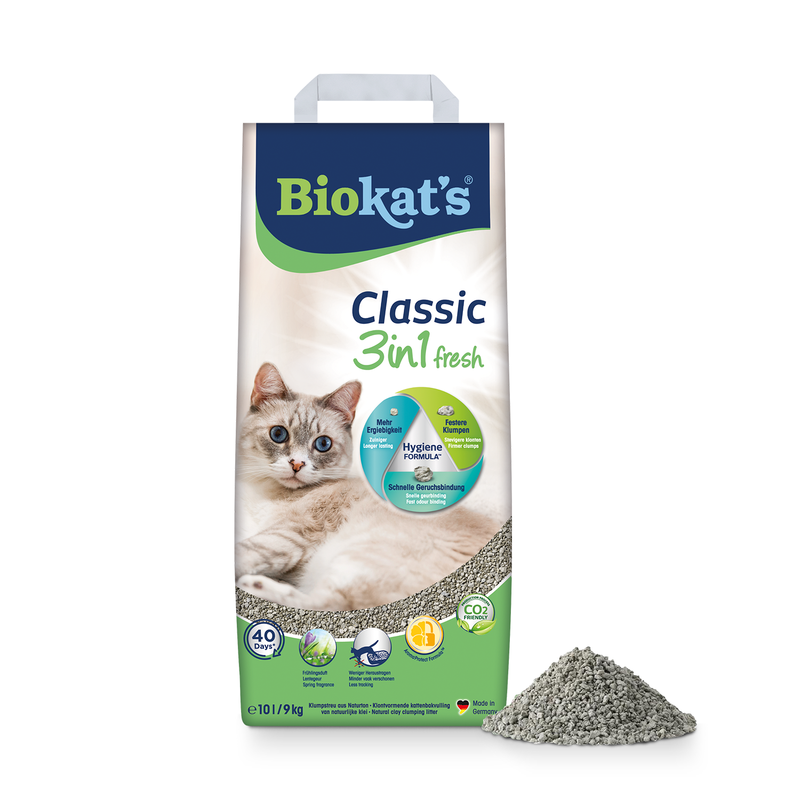 Biokat's Classic fresh 3in1 mit Frühlings-Duft - Klumpende Katzenstreu mit 3 unterschiedlichen Korngrößen, 1 x 10 L