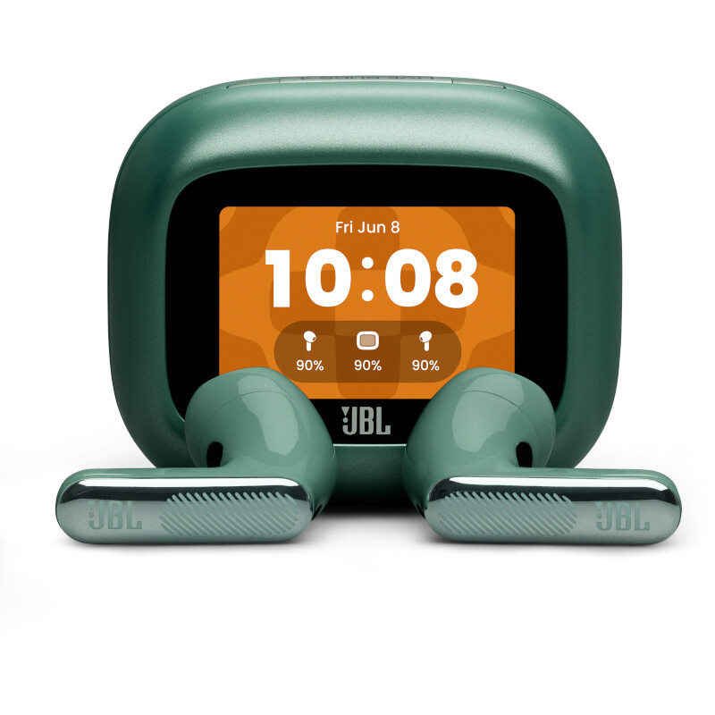 JBL LIVE FLEX 4: Kabellose In-Ear-Kopfhörer mit aktivem Noise-Cancelling, Smart Case & kabellosem Laden in Grün.