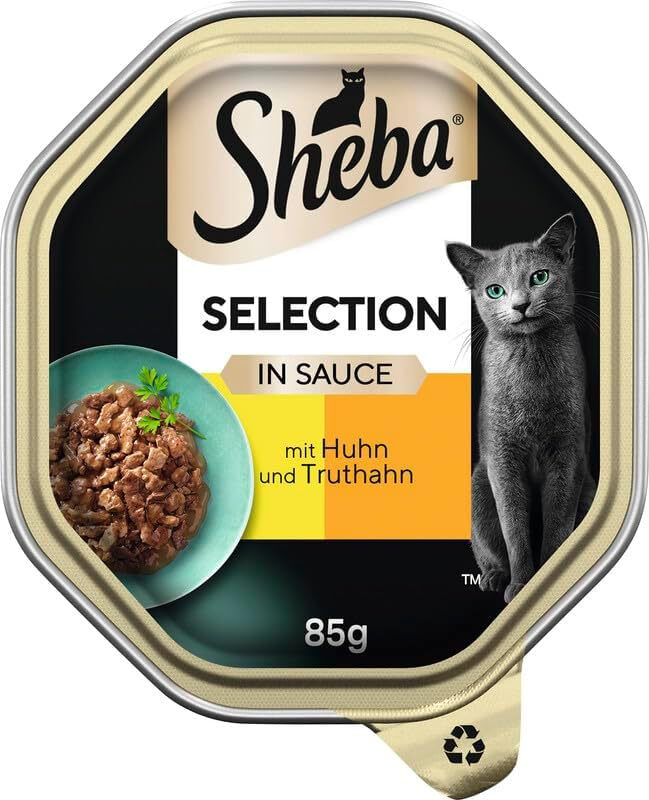 Sheba Auswahl in Soße Nassfutter für ausgewachsene Katzen Schalen mit Huhn und Truthahn 85 g