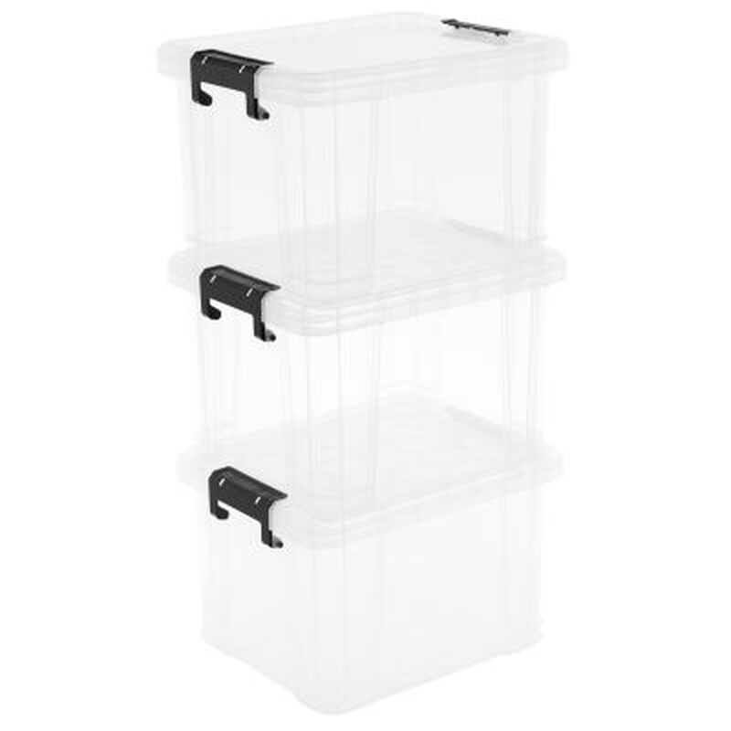 Strata Stackmaster Storage Box & Lid 35L Clear - Pack of 3