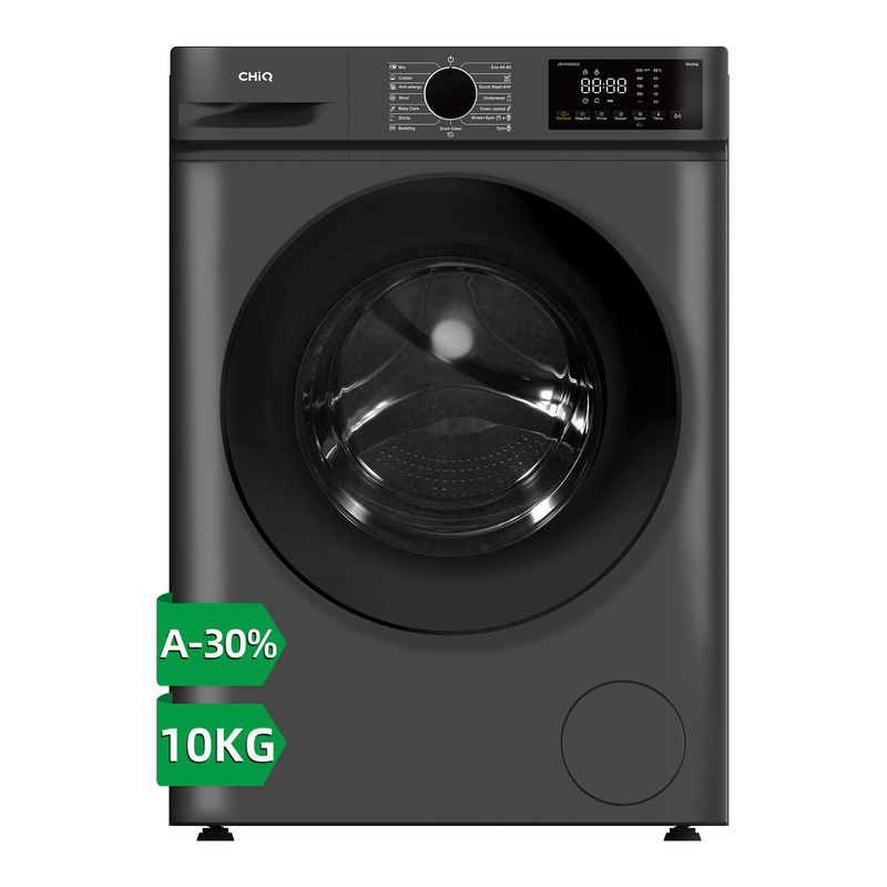 CHiQ 10 kg Frontlader-Waschmaschine JW105883G, große 530 mm Trommel, BLDC-Motor 1400 U/min, Dampfwäsche, 1-Touch Smart & 15-Min Schnellwäsche, 465 mm schmale Breite, dunkelgrau [A-30% Energieeffizienz]