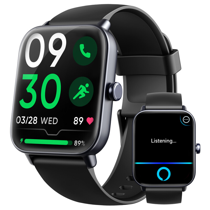 Fitpolo Smart Watches for Women Men (Answer/Make Call), Alexa Built-in 1.8" HD Ladies Smartwatch with Heart Rate/SpO2/Sleep Monitor, 110+Sports, IP68 Step Counter Fitness Tracker (Black)