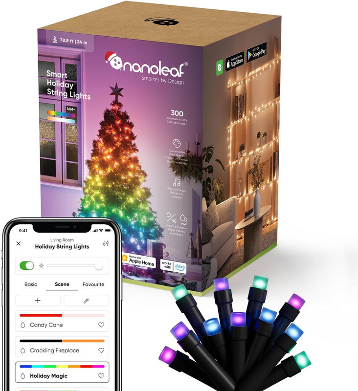 NANOLEAF 24 m Smart Lichterkette mit Weihnachtsszene, RGBIC LEDs, Innen und Außen, Musik-Synchronisation, Matter über WLAN, Funktioniert mit App, Sprachsteuerung (Alexa Google Apple Home) Dekoration