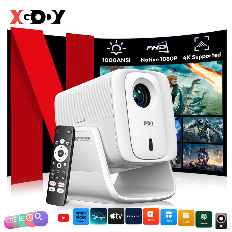 XGODY N7 Cine Smart-Projektor für Heimkino in Weiß: 1000 ANSI-Lumen, 1080P 4K, Netflix, Autofokus & Keystone Korrektur für perfektes …