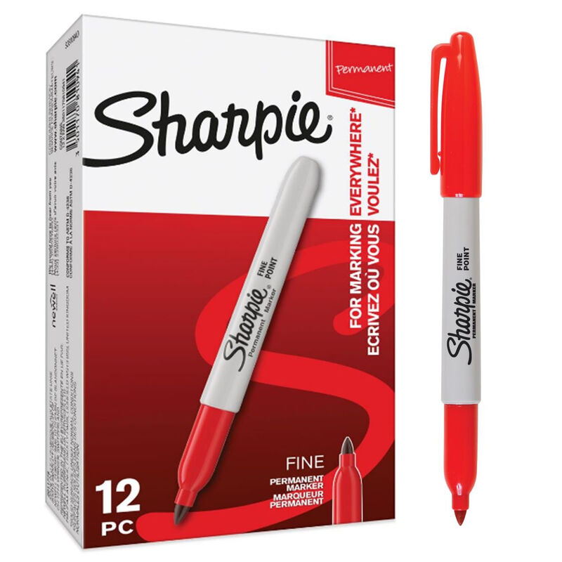 Permanent Marker Fine Tip Red, Pack of 12
