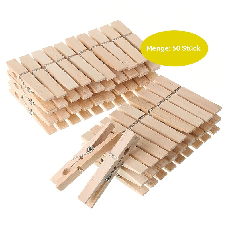 Wooden Clothespins / Photo Clips, 50-Pack, Drying Clips, Windproof, Natural Wood Colo