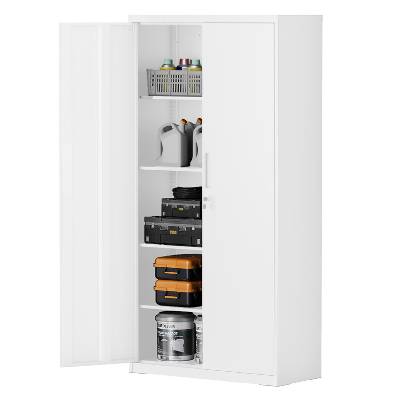 5-Tier Filing Cabinet, Multi-Purpose Cabinet, Steel Storage Cabinet, Double Doors, Wh