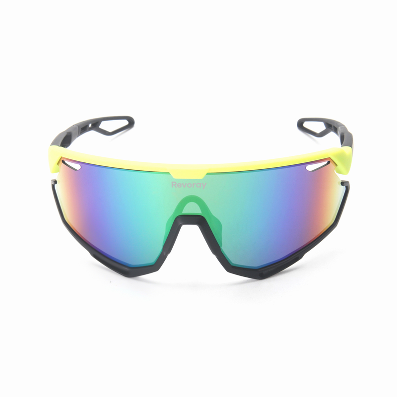 Revoray Cycluszonnebril — HD Schokbestendige PC Monobloc Lens, Lichtgewicht TR90 Brilbeugel, UV400 Bescherming, Aerodynamisch Ontwerp, Professionele Zonnebril voor Fietsers, X3-groen