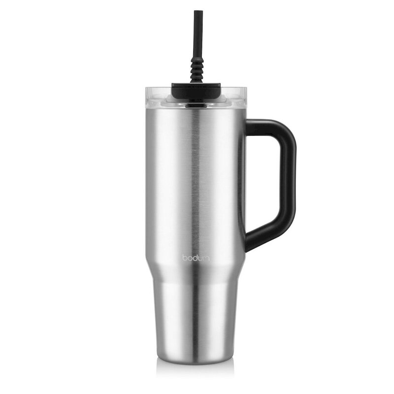 Travel Mug Tumbler 1.2 L with Straw， Handle and Lid - Silver