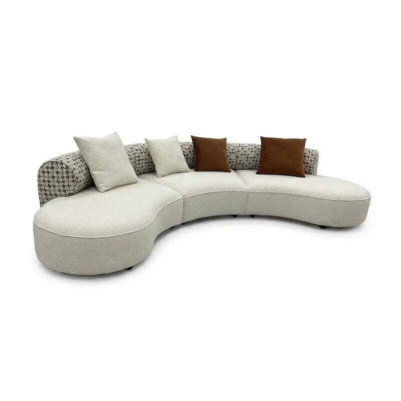 URBAN MEUBLE Semicircle Serie gebogenes Modulares Sofa - Creme & Tweed strukturiertes Gewebe, 350*244*70 cm (1 Stück)