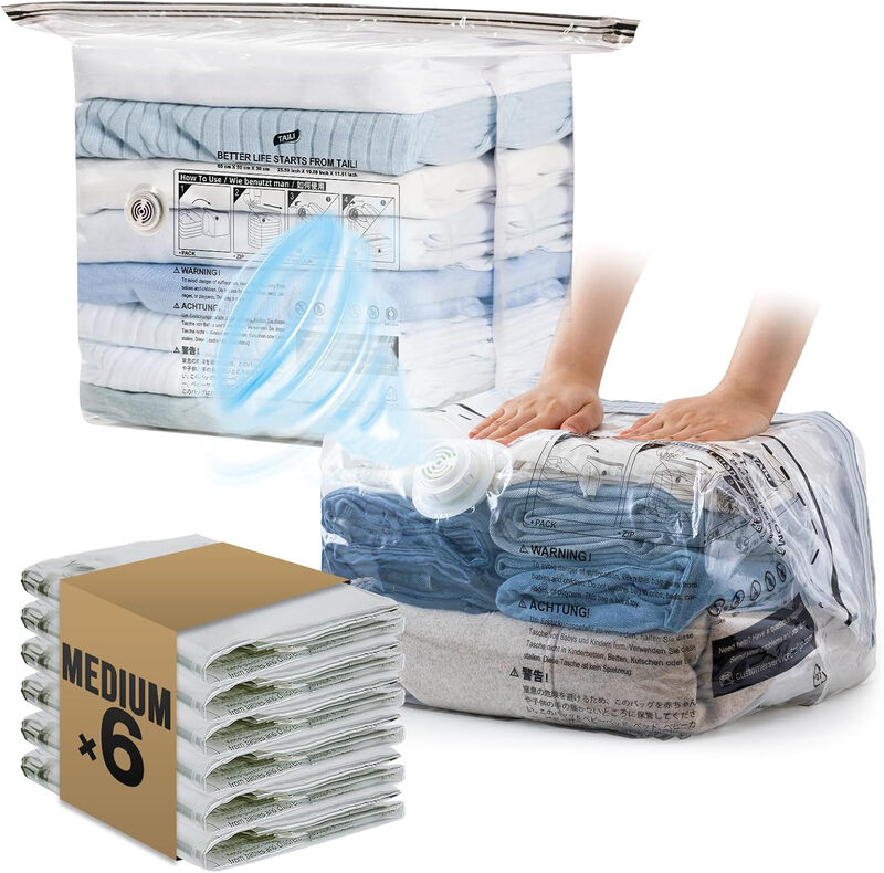 6 Pack Cube Vacuum Storage Bags, Medium Size (25x19x11 inch), Vacuum Seal Bags for Cl