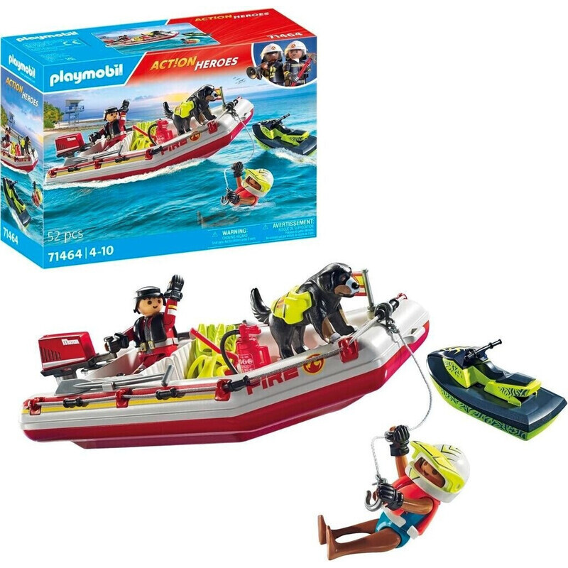 PLAYMOBIL 71464 Feuerwehrboot mit Aqua Scooter Spielset, Mehrfarbig