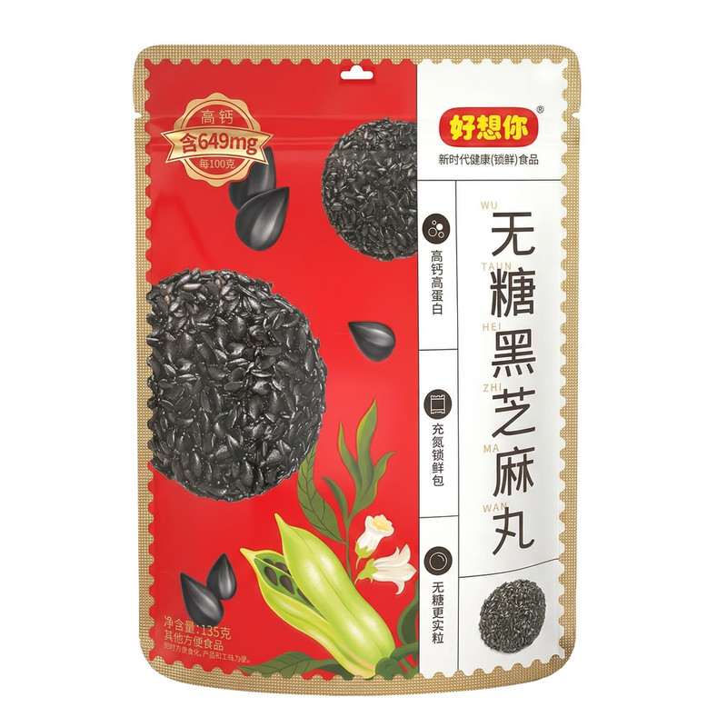 Haoxiangni Zuckerfreie Schwarze Sesamkugeln 135 g (Enthält 17-18 Packungen)