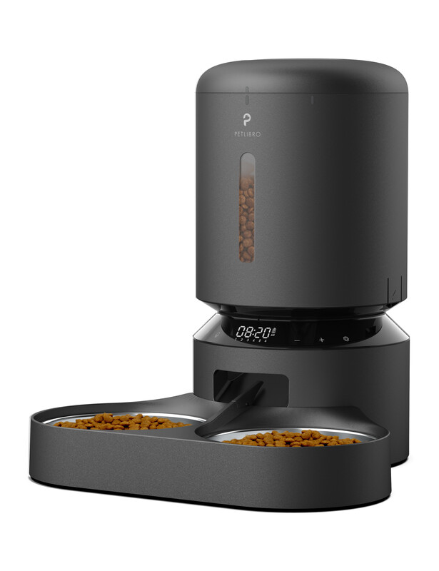 Granary Dual Tray Automatic Feeder - 5L， Black， Timed Dry Food Feeder， Touch Controls