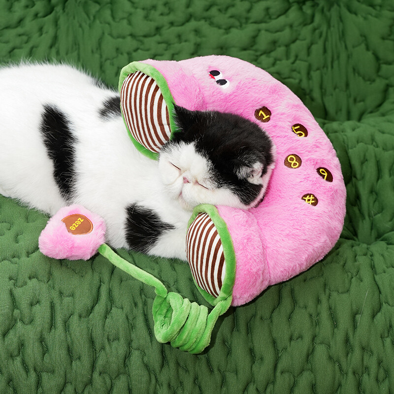 Retro Telephone Shaped Pet Cushion, Soft Plush Cat Dog Mat (Pink/Green)