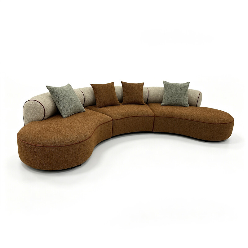 URBAN MEUBLE Semicircle Serie gebogenes Modulares Sofa - Creme & Tweed strukturiertes Gewebe, 350*244*70 cm (1 Stück)