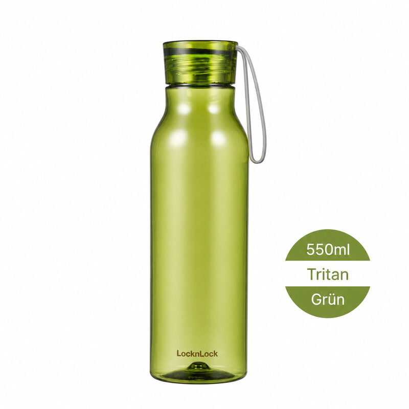 LocknLock Eco Wasserflasche 550 ml – Grüne Tritan-Kunststoff BPA-freie Flasche mit Schraubdeckel & Trageband, Auslaufsicher für kalte Getränke