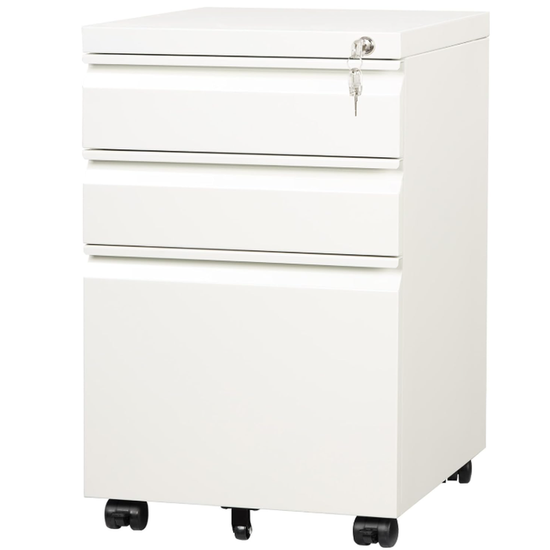 DEVAISE 3 Drawer Filing Cabinet, Lockable File Cabinet, Under Desk Drawers with Storage, Metal Fits Letter / A4 Size for Home Office, White