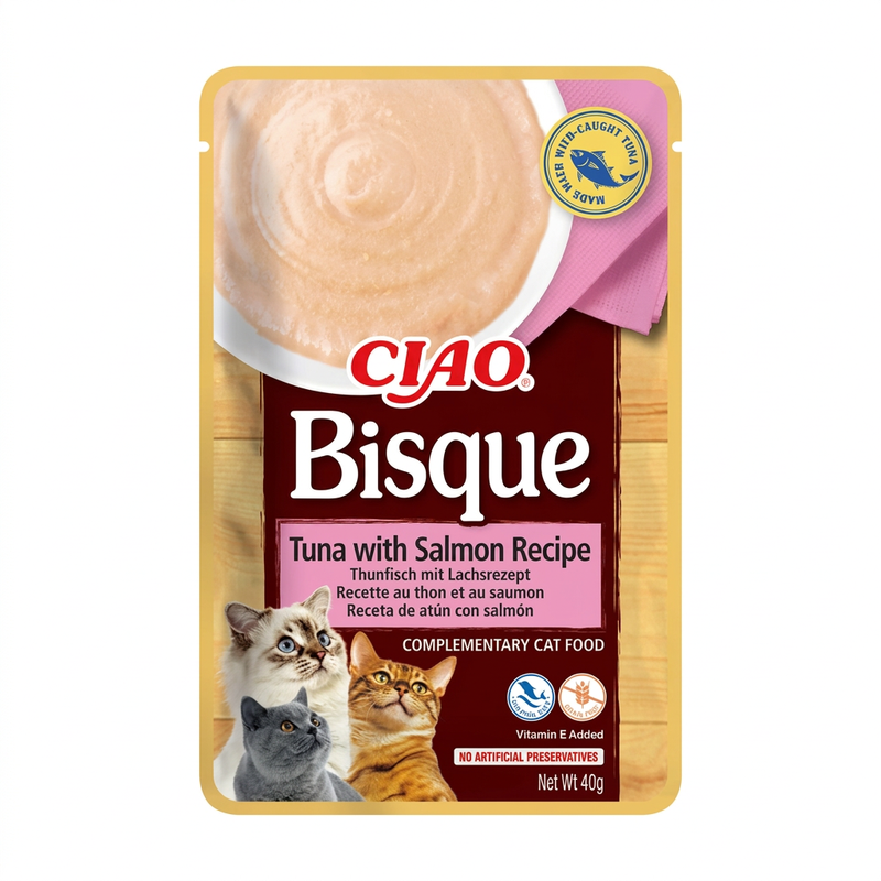 INABA Katzenfutter im Beutel, Rezeptur mit Thunfisch und Lachs, 100 % natürliches Huhn, reich an Omega-3, Snack zur Flüssigkeitsversorgung