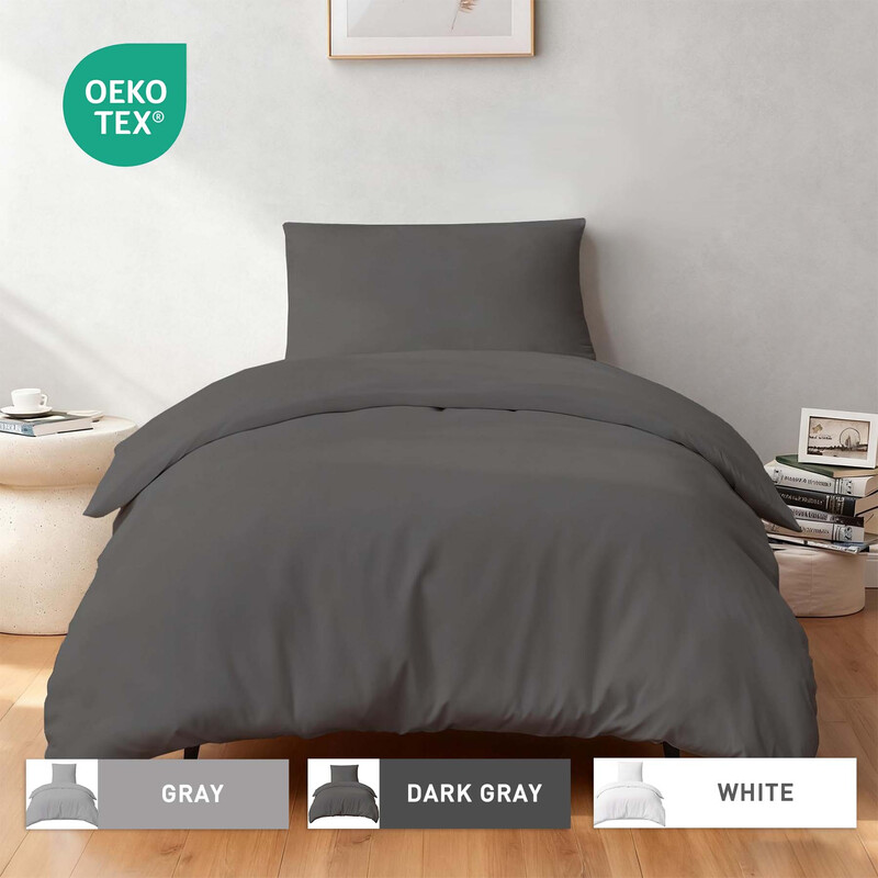 Dark Gray Duvet Cover Set，135x200cm/50x75cmx1 Soft Double Brushed Bedding Set， with Z