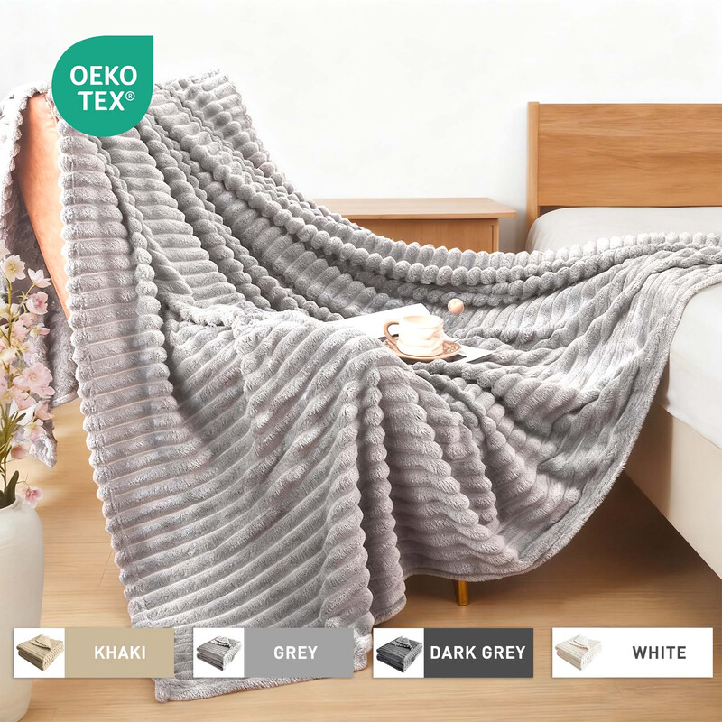 Cuddly Fluffy Blanket， Striped Flannel Blanket， Couch Blanket， Warm Throw， Sofa Blank