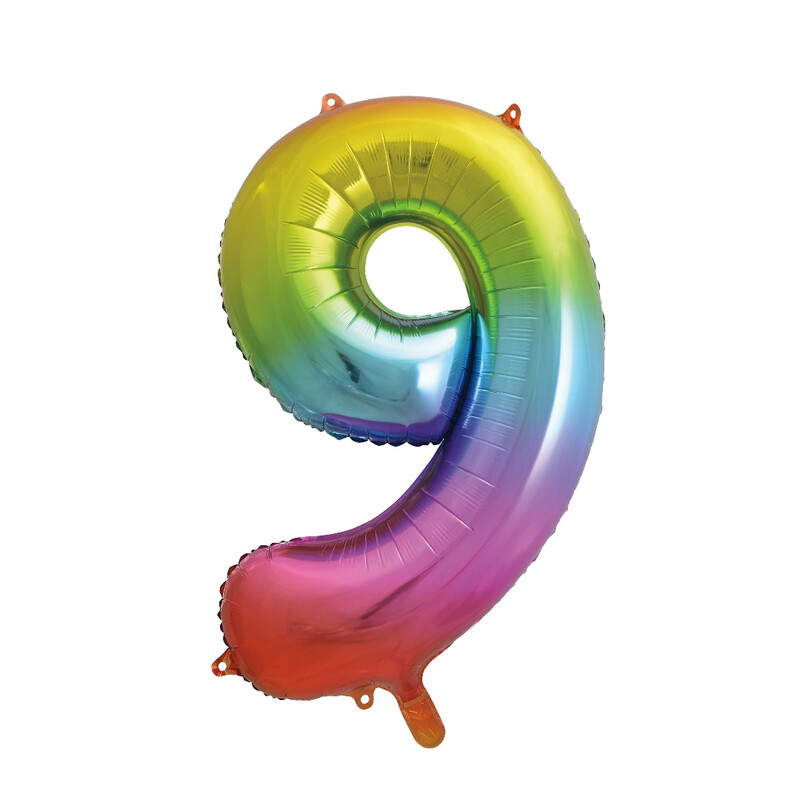 Unique Giant Number 9 Balloon, Rainbow, 86cm