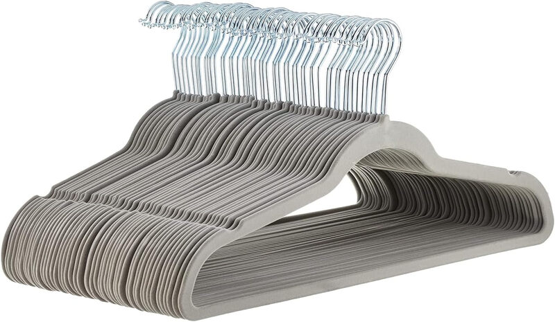 Velvet, Non-Slip Suit Clothes Hangers, Gray/Silver - Pack of 50