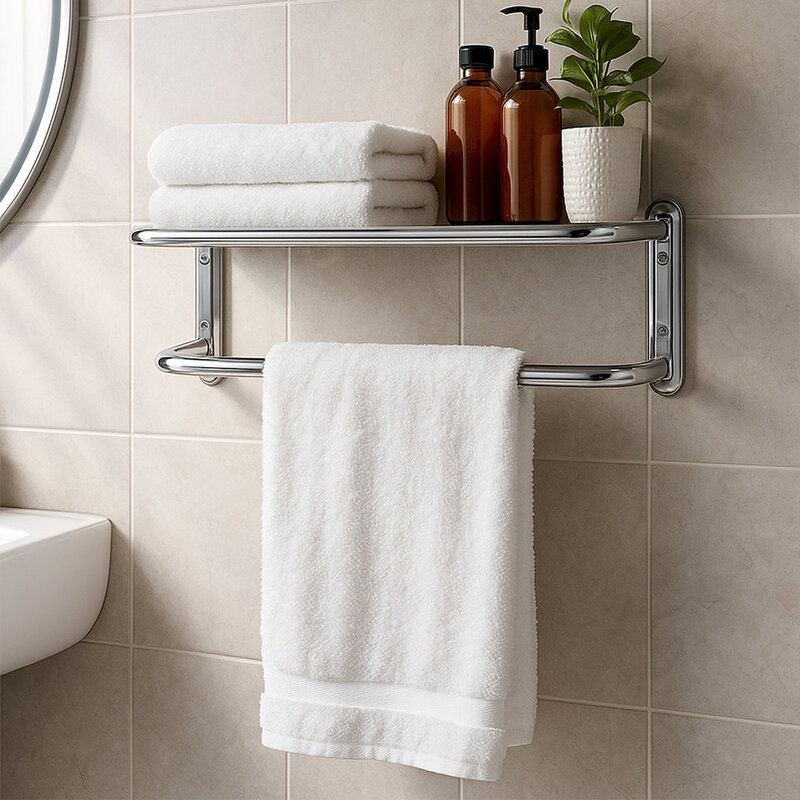 Chrome Finish Wall Mountable Towel Shelf