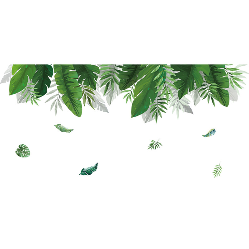 Green Tropical Assorted Leaves Decals Removable PVC Wall Stickers - Living Room Bedro