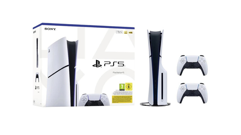 Sony PlayStation 5 Slim Disc Edition 1 TB Console Bundel met 2 Witte DualSense Draadloze Controllers - EU Versie