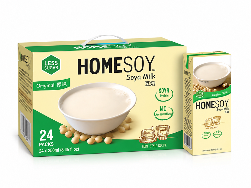 HOMESOY Lait de soja, Saveur originale (Moins de sucre) 24 x 250 ml