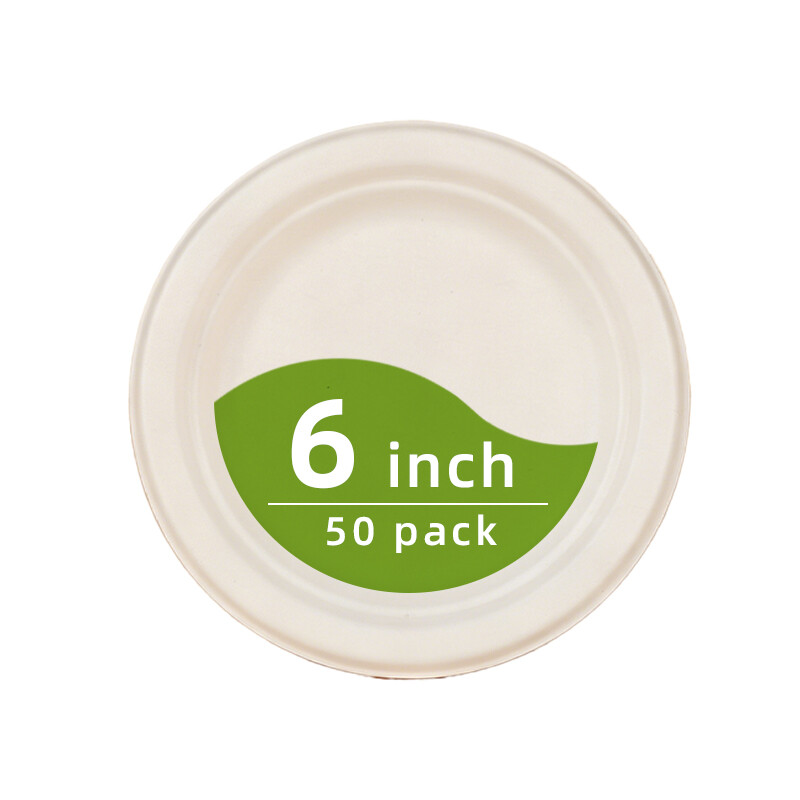 Wegwerp papieren borden 15 cm, verpakking van 50 stuks, extra stevige biologisch afbreekbare borden van suikerriet, ideaal voor het serveren van desserts, perfect voor feestjes, barbecues en picknicks