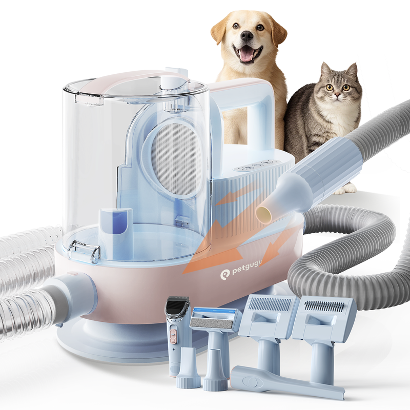 PETGUGU M1 Pro Blau Hundeschermaschine mit Tierhaarsauger & Haartrockner 11000 Pa 7-in-1 Tierpflegeset 2,5 L Staubbehälter 3 Stufen einstellbare Saugkraft und Temperatur Leise Schermaschine Hund Katze Blau