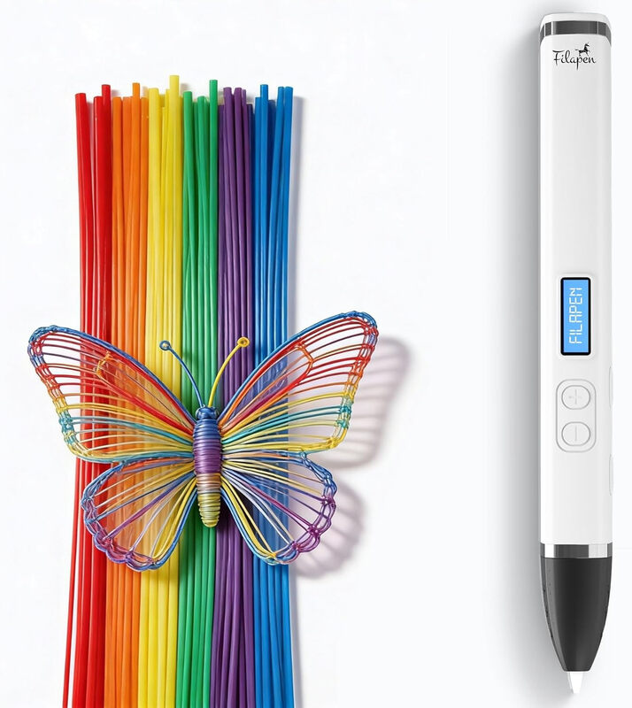 Filapen Premium 3D Stift Set Weiß – PCL Filament, kein Verbrennungsrisiko, ab 8 Jahren, 25m Filamente + Vorlagen