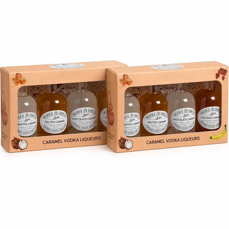 Pack of 2 - Miniature 4 Bottle Caramel Vodka Liqueurs Box 25% ABV 200ml