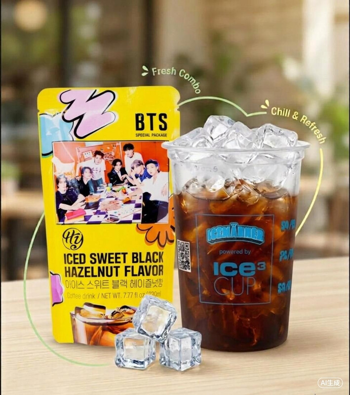 BTS Eiskalter süßer schwarzer Kaffee mit Haselnussgeschmack 230 ml mit Eisbecher